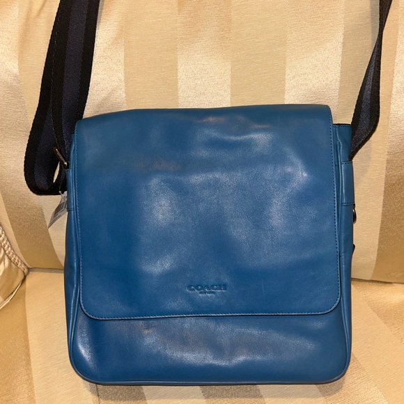 Coach Navy Leather Messenger Bag - Picture 1 of 6